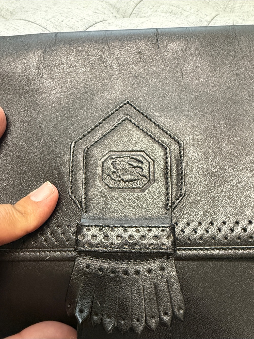Burberrys Classic Black Leather Bag with Embossed Crest - Picture 2 of 13